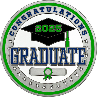 Navy Blue "Congratulations Graduate" with Green 2025, Rim, Tassel & Ribbon
